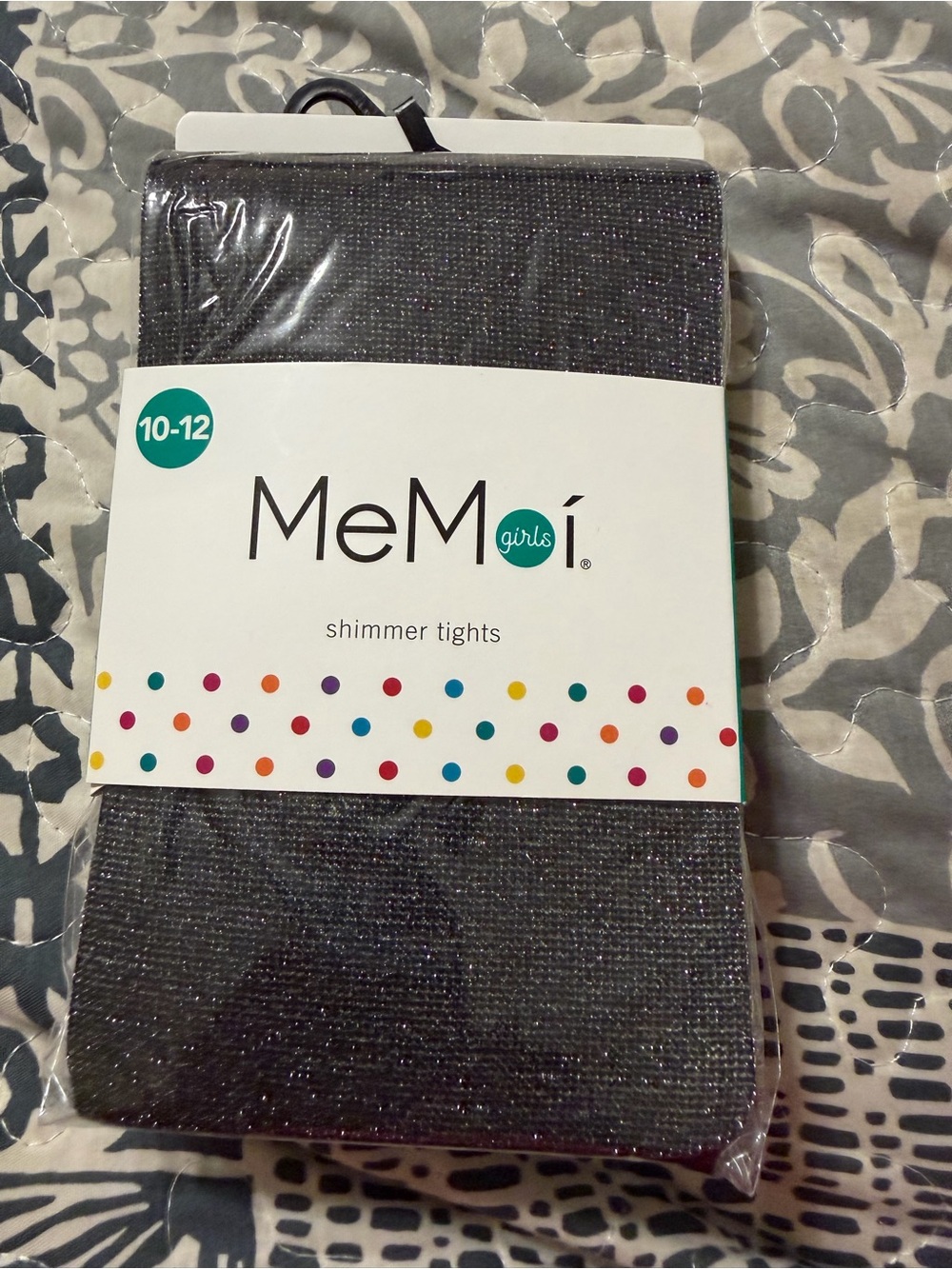 MeMoi Girls Shimmer Tights in Sparkling Black — Size 10-12